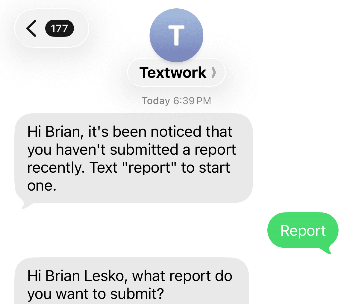 iMessage conversation with TextWork