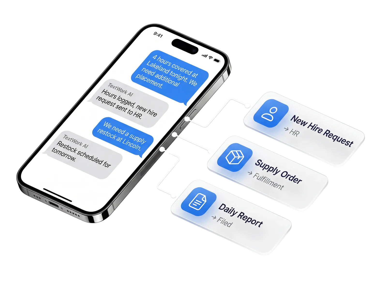 Phone SMS conversation qualifying a new lead and routing next steps