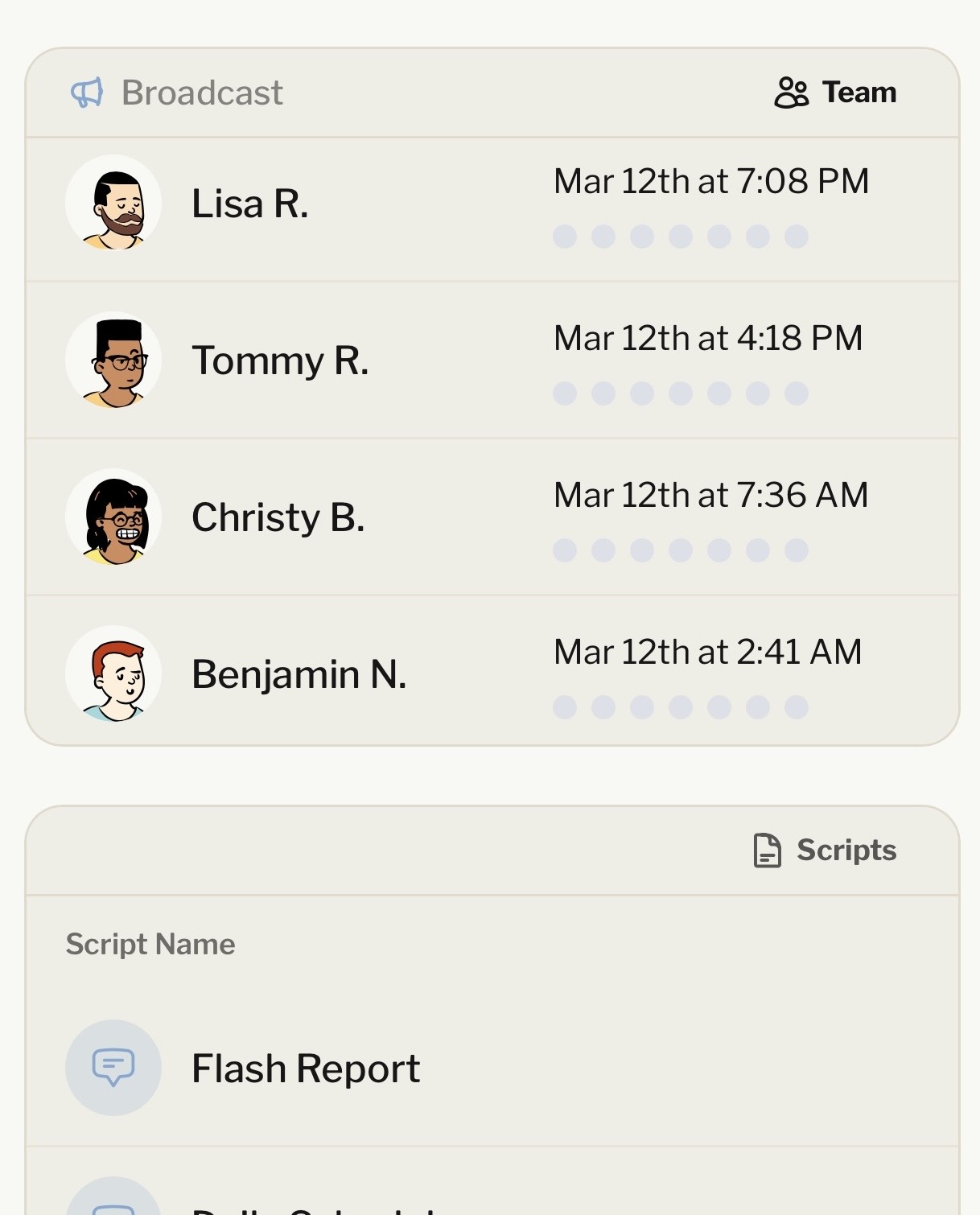 Structured report generated from a text conversation