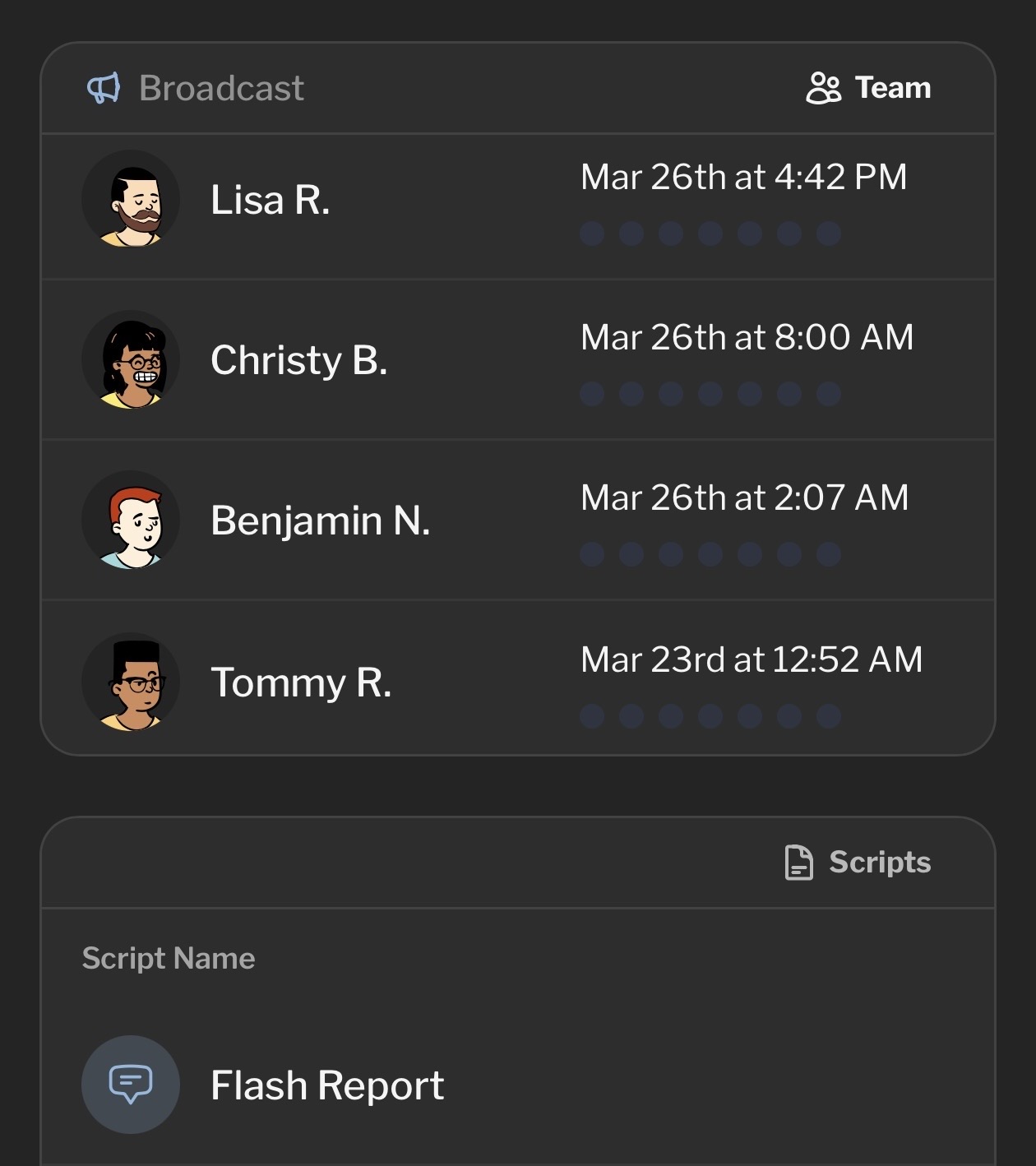 Structured report generated from a text conversation